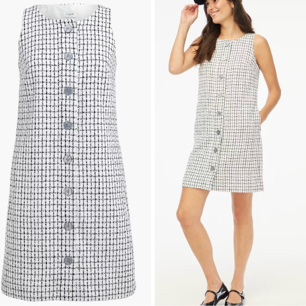 J. Crew Sleeveless Tweed Button Front Shift Dress Mini Check Preppy Plus Size 20